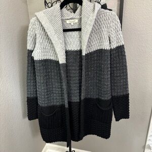 Cocogio Italy Womens Mohair Wool Blend  Sweater Black Gray Hood Small Fast Ship